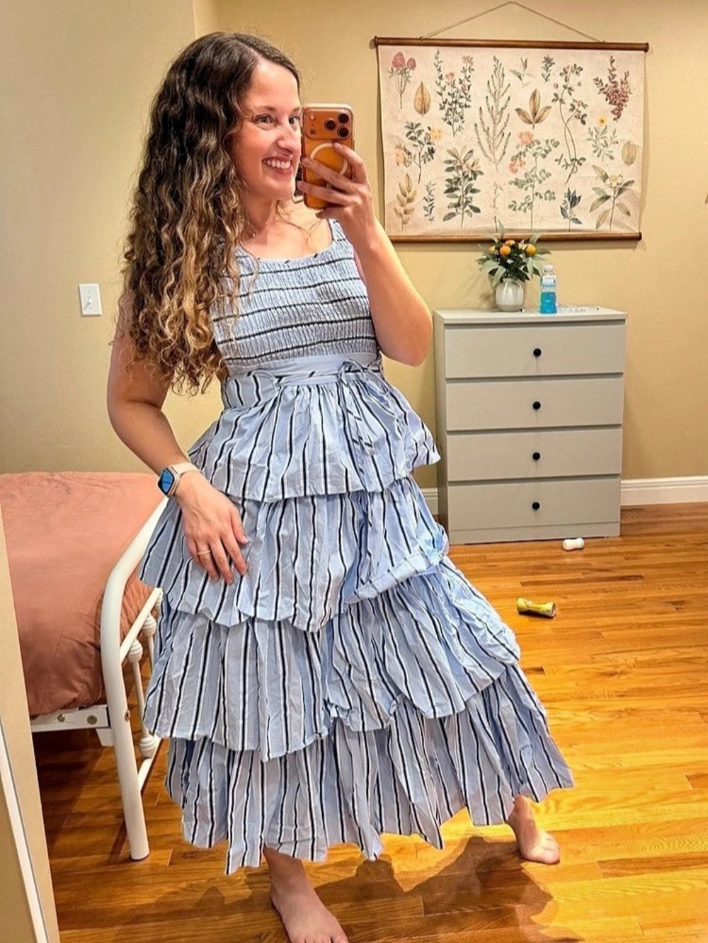 Petal & Pup Striped Tiered Maxi Dress in Blue & White Size XS Like New